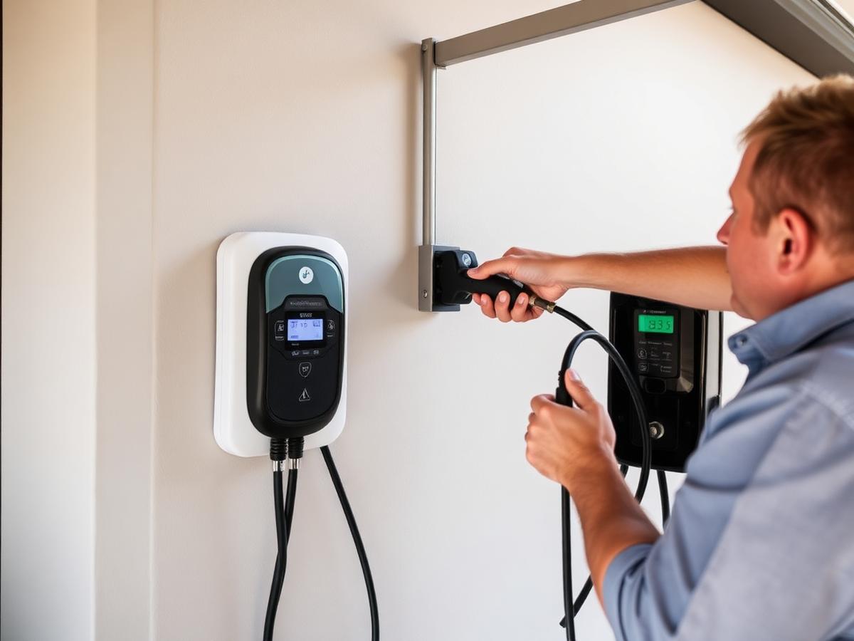 Electrician installing an EV charger